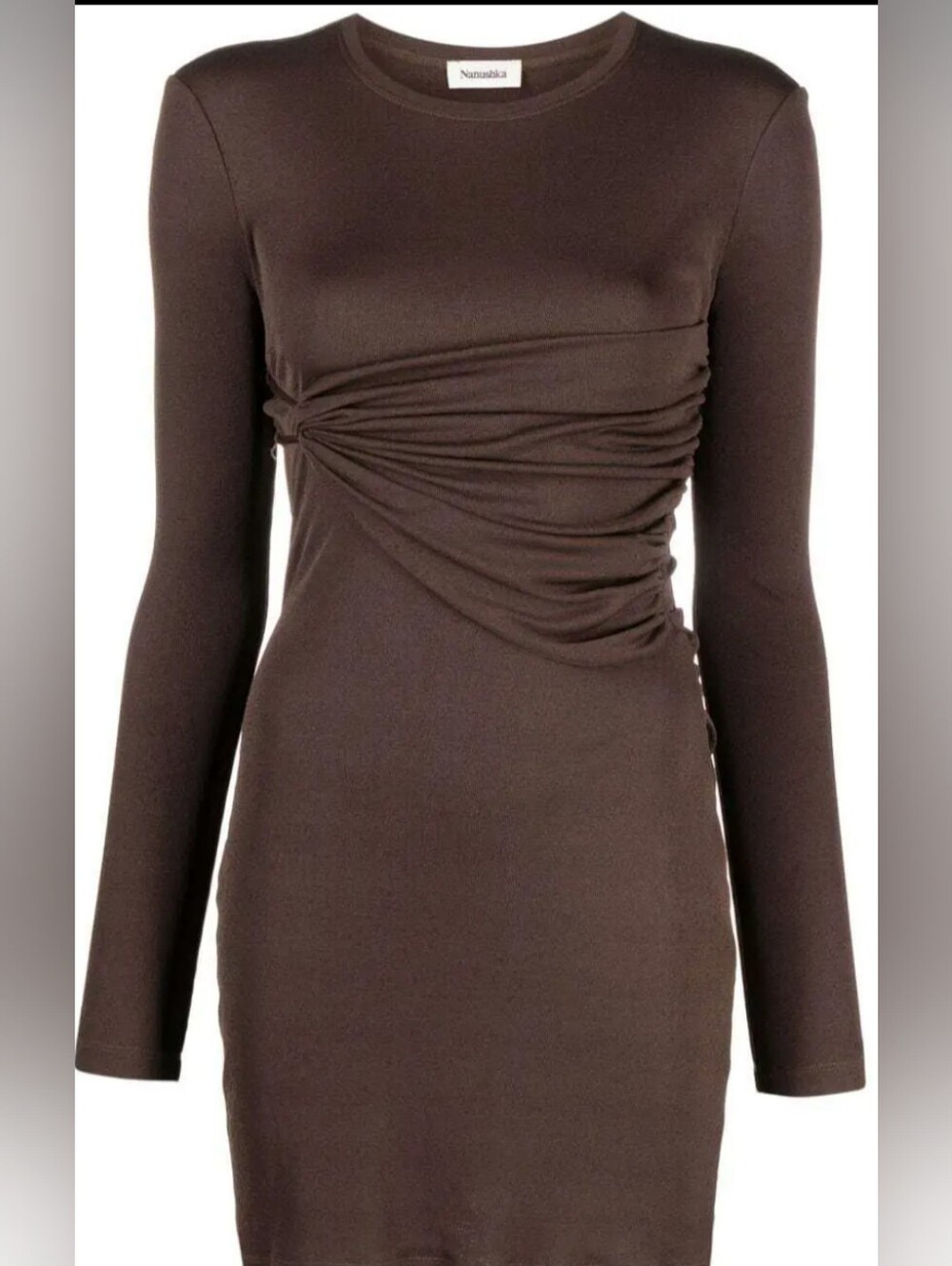 Nanushka Brown Long-Sleeve Twist-Detail Mini Dress